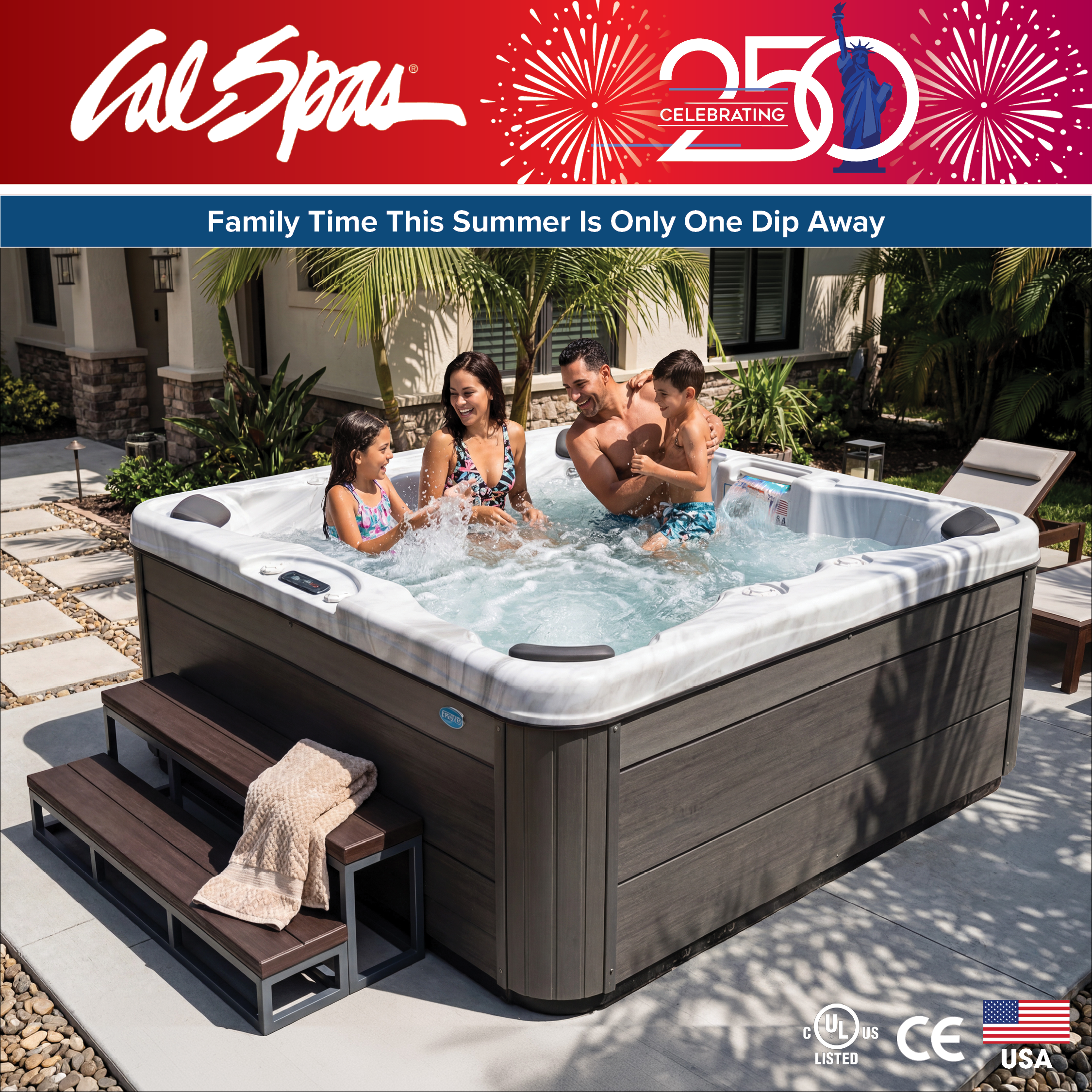 Calspas hot tub being used in a family setting - Ofallon